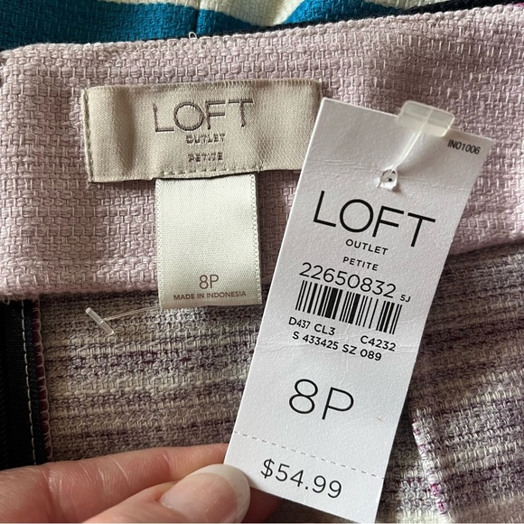 LOFT Pencil Skirt Size 8 Petite NWT Navy Blue Magenta Colorblock Office Business - Picture 4 of 6